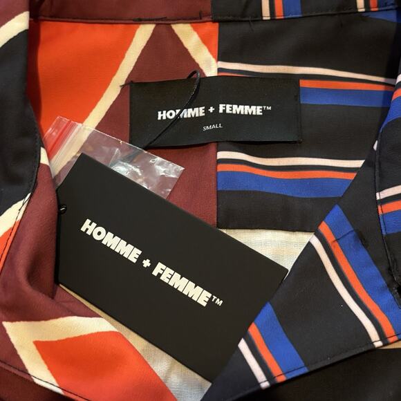 NEW Homme Femme Double Pattern Button Down Split Shirt Men’s Size Small - Picture 2 of 7